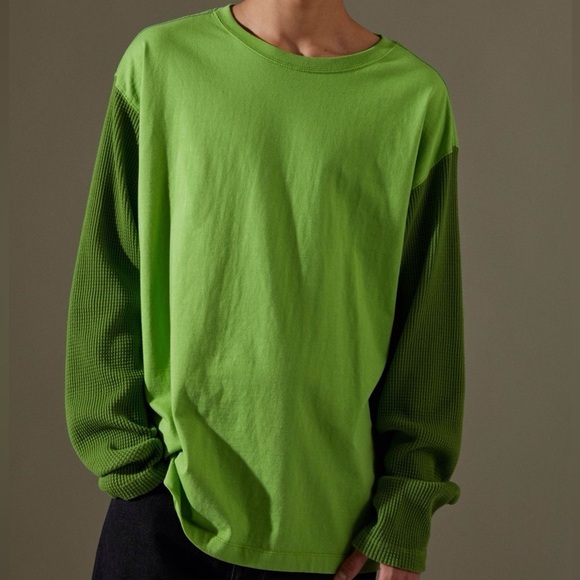 BDG Other - BDG Urban Outfitters Men M Green Waffle Sleeve Blocked Long Sleeve Tee NWT